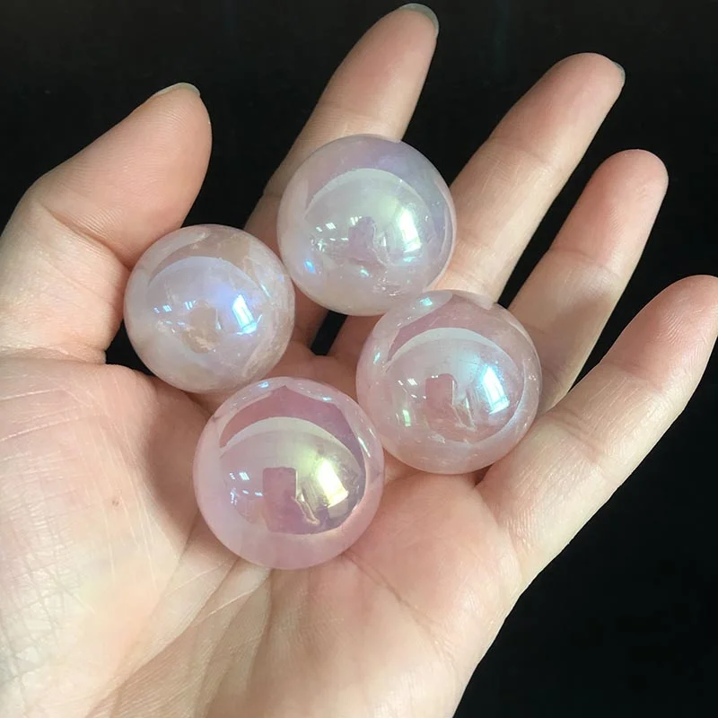 
Factory Produce Electroplating Rainbow Magic Crystal Ball Angel Aura Natural Rose Quartz Sphere 