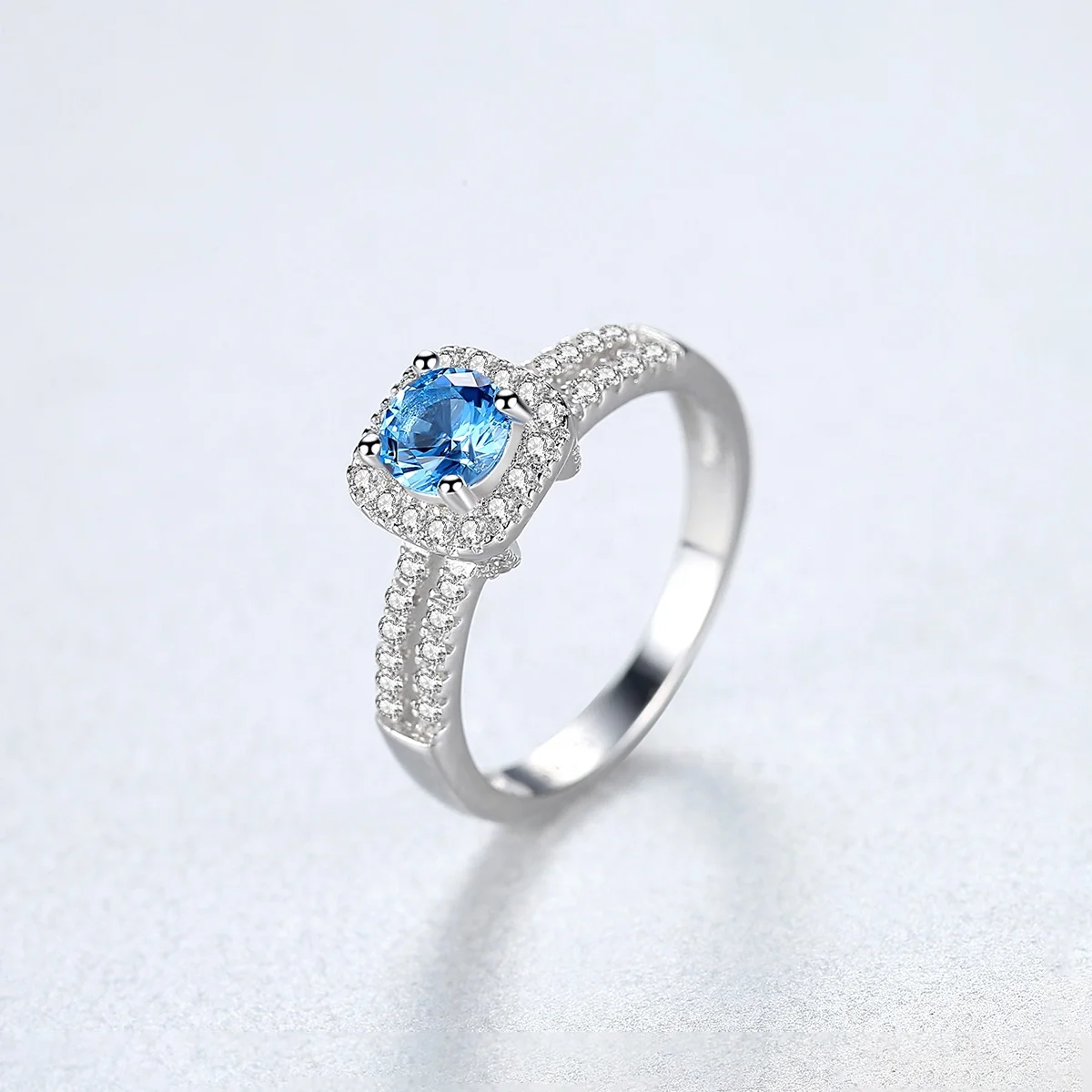 CZCITY Sterling Silver Real 925 Gemstone Woman Jewelry Promise Luxury Designed Fashion Blue Stone Ring
