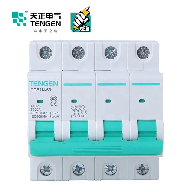 TENGEN Brand TGB1N-63 3P Miniature MCB Switch 24v 16 Amp RCCB Circuit Breaker