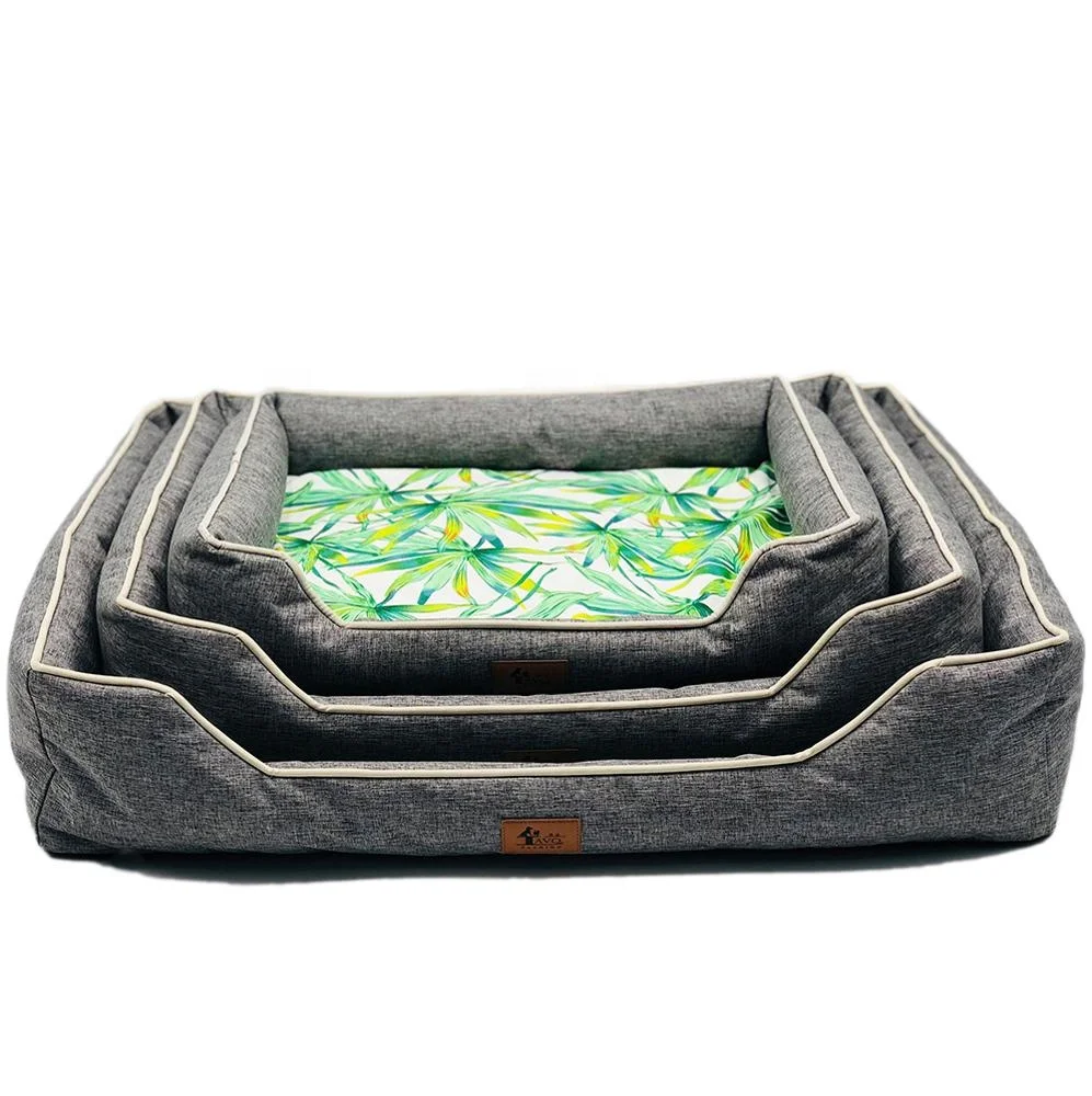 
2019 new factory design lucky pet dog beds korean style China dog bed luxury royal hard cotton leaf pattern 