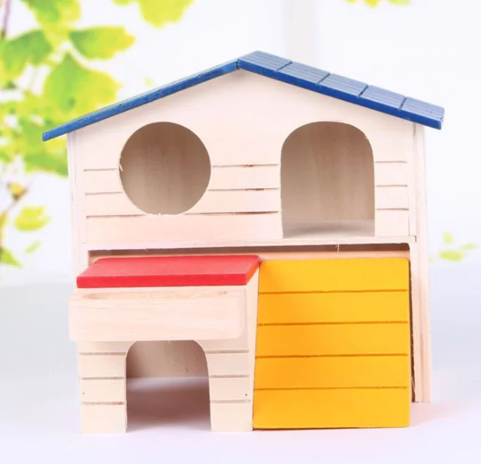 
C&C Pet Small Animal Hideout Hamster House Deluxe Two Layers Wooden Hut Play Toys Chews 