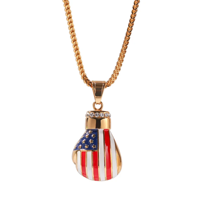 
American flag color ice out hip hop bling jewelry pendants boxing glove pendant 