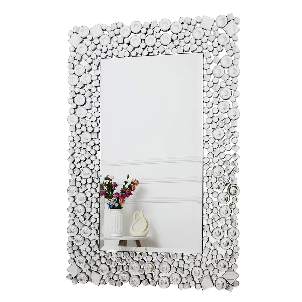 Large Crystal Jewel Mosaic Framed Rectangle Wall Mounted Mirrors  Hung for Living Room Bedroom