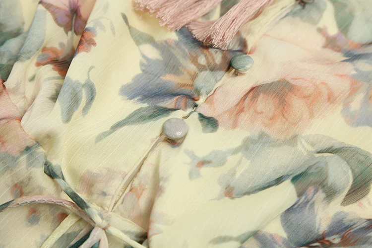 Summer One Piece Lace Floral Print V Neck Fall Womens Long Sleeve Lace-up Elegant Lady Jumpsuit