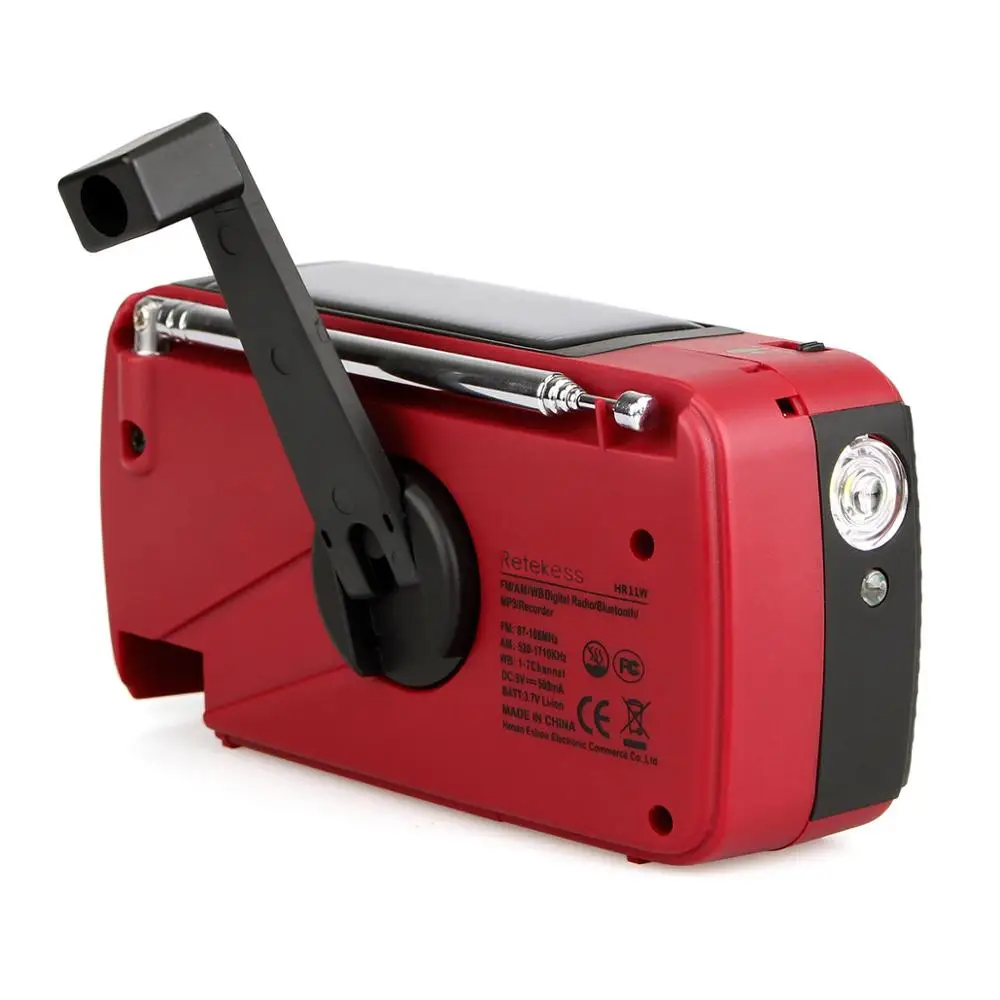 Portable FM AM NOAA Weather Emergency Radio Hand Crank Solar MP3 Player Digital Radio Recorder Retekess HR-11W