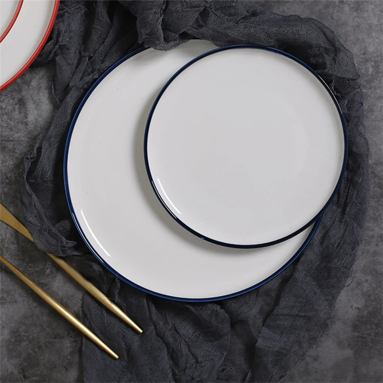 Dinnerware china supplier round blue line decorative dessert serving dishes ceramic