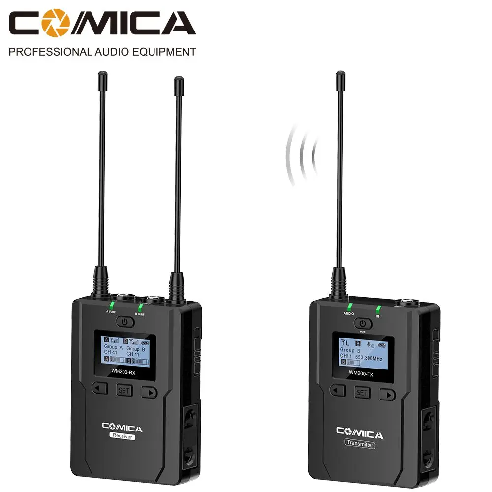 Comica CVM-WM200(C) 96-Channel Full Metal UHF Professional Wireless Lavalier Microphone System for Smartphones & XLR Camcorders