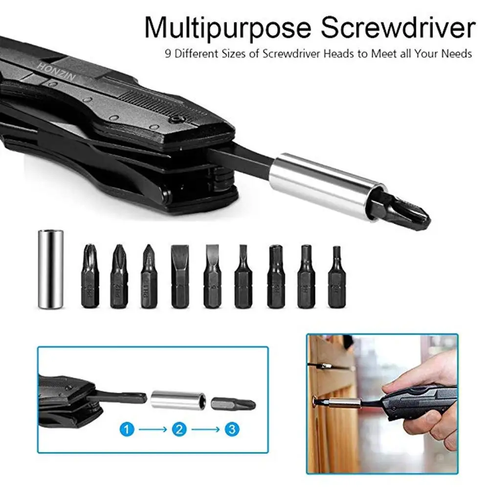Multitool Knife 16 in 1 Pocket Tool Set Stainless Steel Pocket DIY Tool Foldable Multitool Pliers with Screwdriver Saw Opener