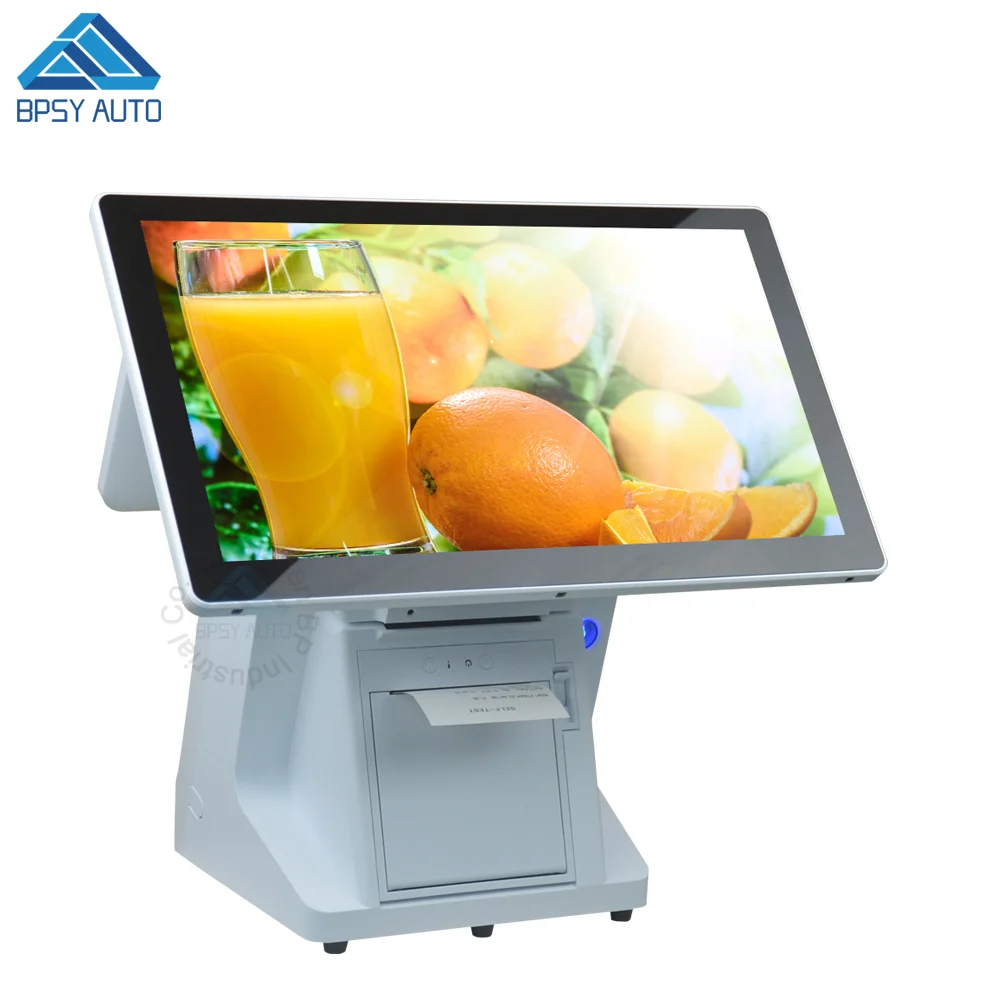 All In One Double Screen POS Computer 15.6 Inch Cash Register Table POS System Windows10 with 80mm Printer