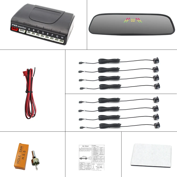 Wholesale Car Parking Sensor Mirror Monitor LCD Display With 8 Sensors 22mm Reverse Backup Assistance Radar Parking System