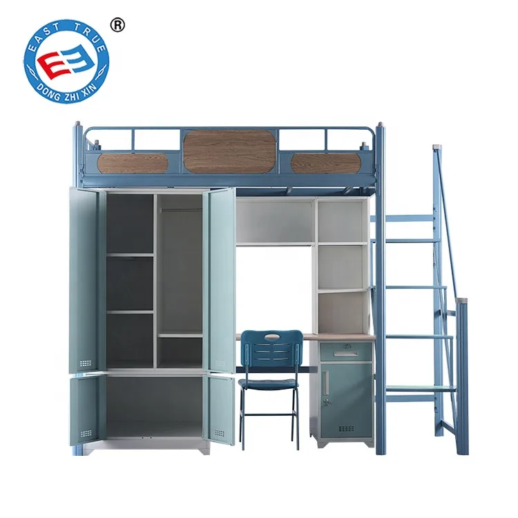 school furniture Metal frame bunk bed with table and  wardrobe/ metal bunk  dormitory bed