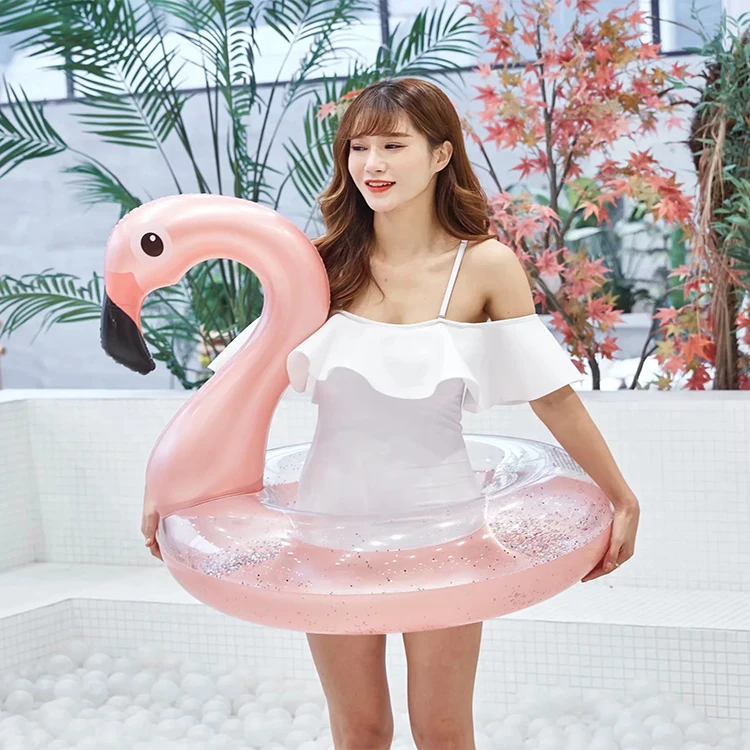 Wholesale high quality glitter 90 120 inflatable flamingo pool float inflatable swim ring beach pool river fl