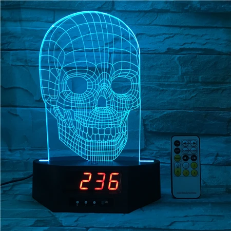 Skull Shape Lamp 3d Alarm Clock LED-hologramm Holiday Decoration Gift