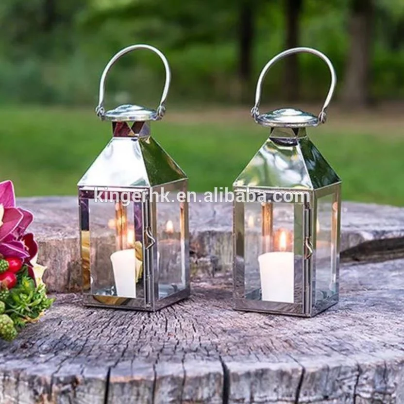 
Stainless steel glass gold hanging lantern metal candle holder wedding decor 