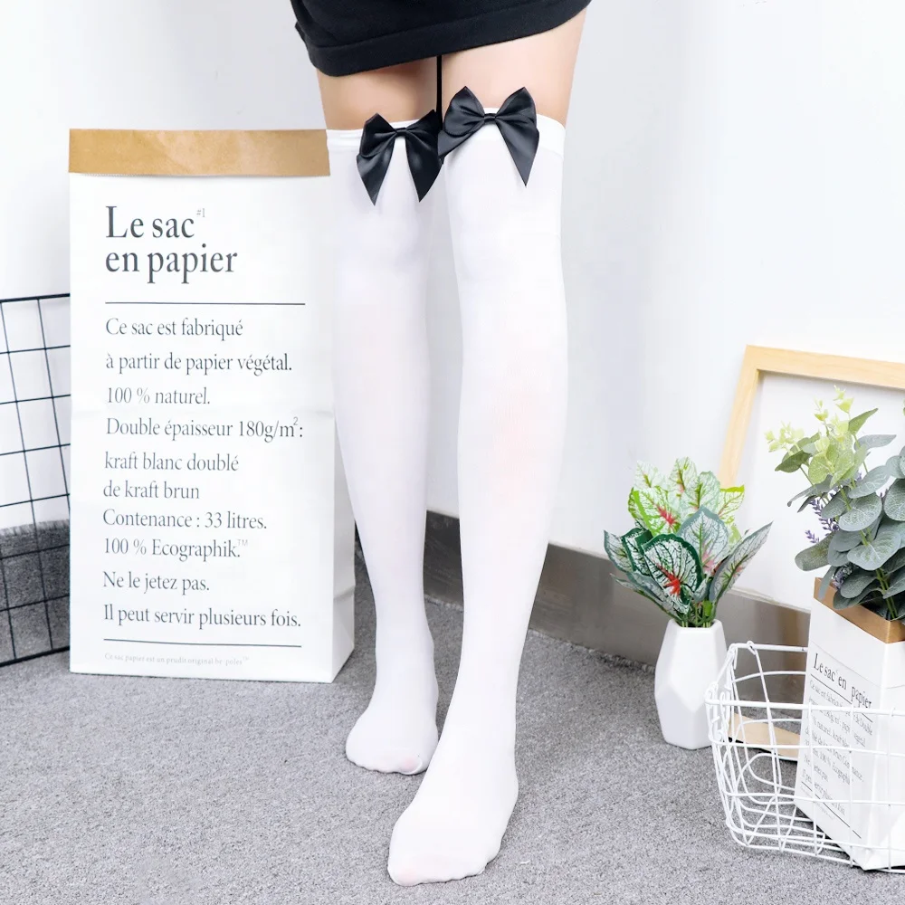 
New Arrival Fashion Sexy Women Girl Nylon Stretchy Over The Knee High Socks Stockings Tights With Bows Thigh high quality 