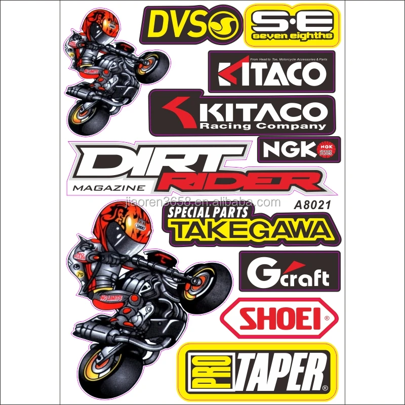 Motocross Enduro Stickers MX Bike Motorcycle Helmet Sponsor Race Logo Decals A4 size