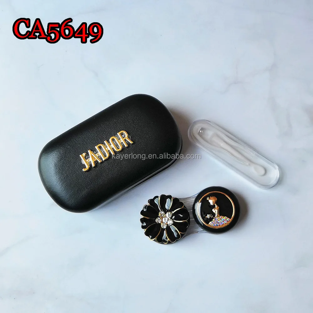 contact lens case luxury diamond flower and girl deco pu cover iron travel box CA5649
