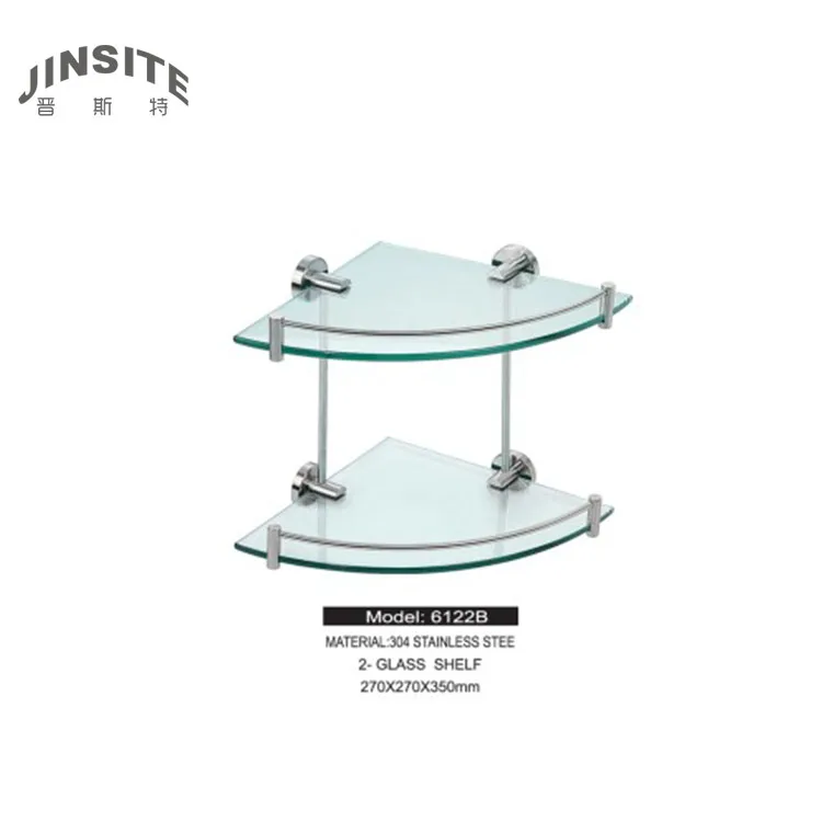 Modern style corner glass shelf for bathroom