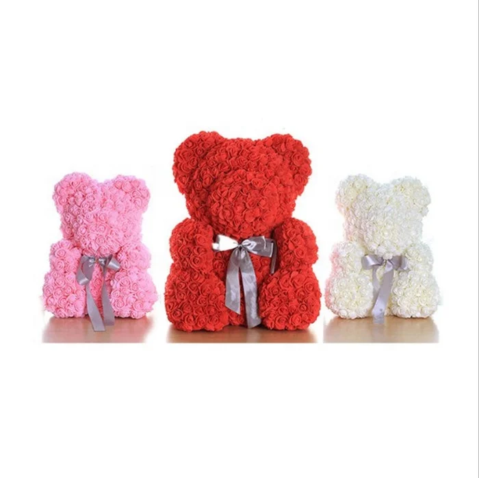 Yunnan wholesale decoration flower rose bear artificial eternal flowers pe foam 40 cm rose teddy bear in gift box