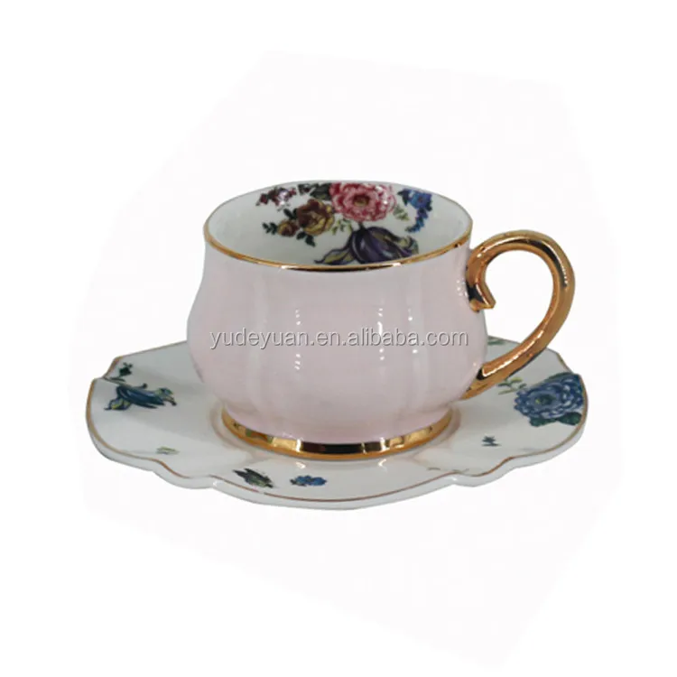 Фарфоровые чайные костяные фарфоровые кофейные чашки и блюдца с цветочным дизайном