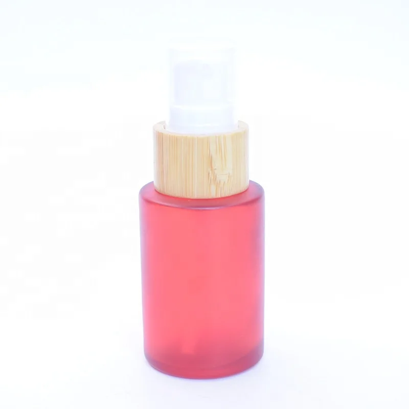 Китай производителей Лидер продаж плоское плечо 30 мл матовый красный стекло бутылка с спрей бамбук для косметической сыворотки