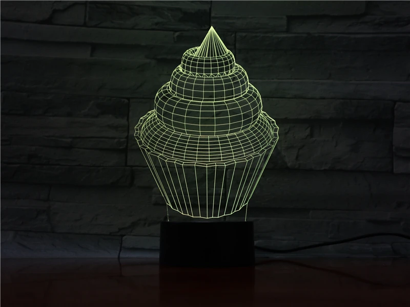 Delicious cupcake dessert food shape 3D Lamp 3D illusion black plastic base 7 color light Christmas day birthday gift