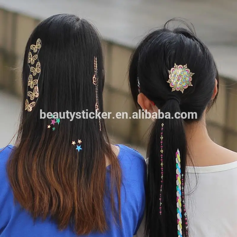 fashion jewelry inspired gold hair tattoo sticker /flash metallic hair accessories hair temporary tattoo
