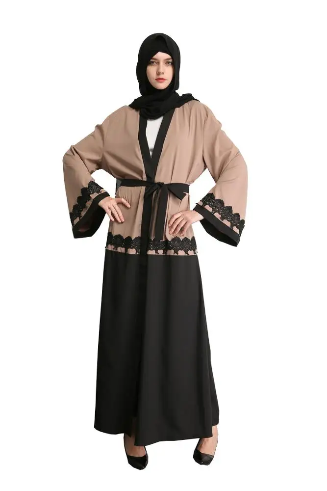 Promotional Fancy Ladies Black Polyester Abaya Turkish Coat Style Abaya
