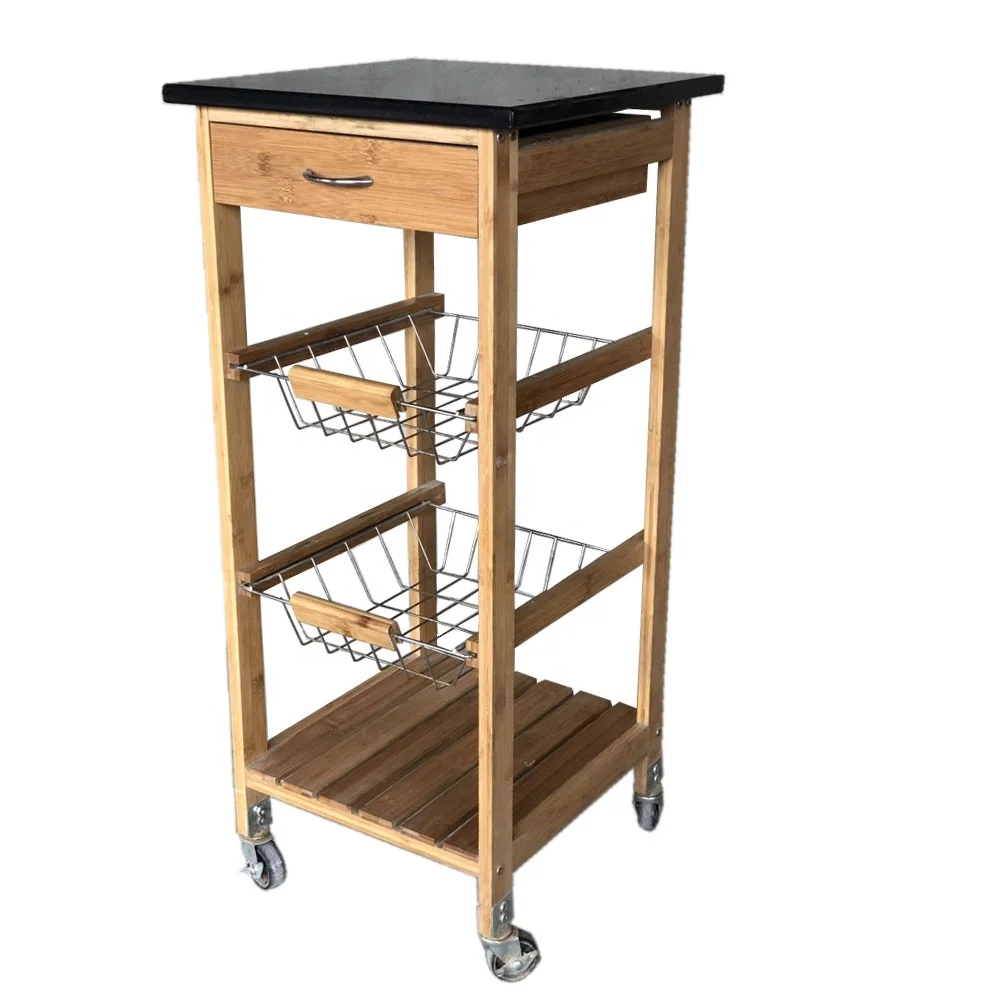 
 Кухонная Тележка естественного цвета, Мраморная тележка с выдвижным ящиком  