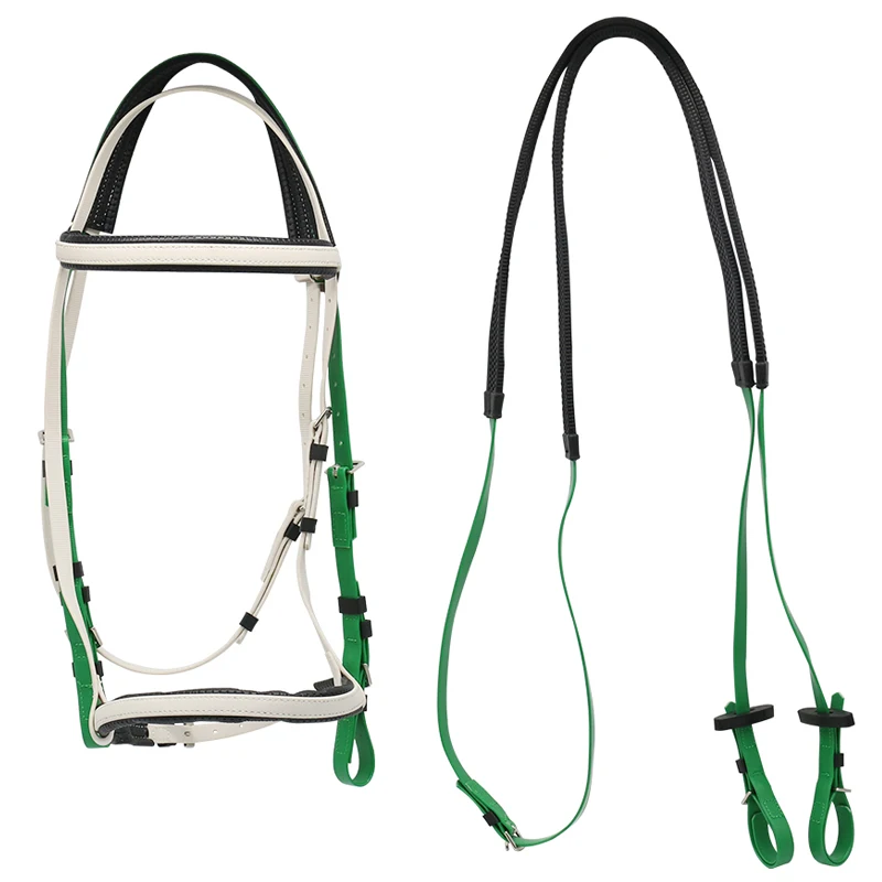 Micklem Horse Bridle Australian Snaffle Saddle Equipment with Rein PVC Western Style Nylon Leather Halters for Horse Riding