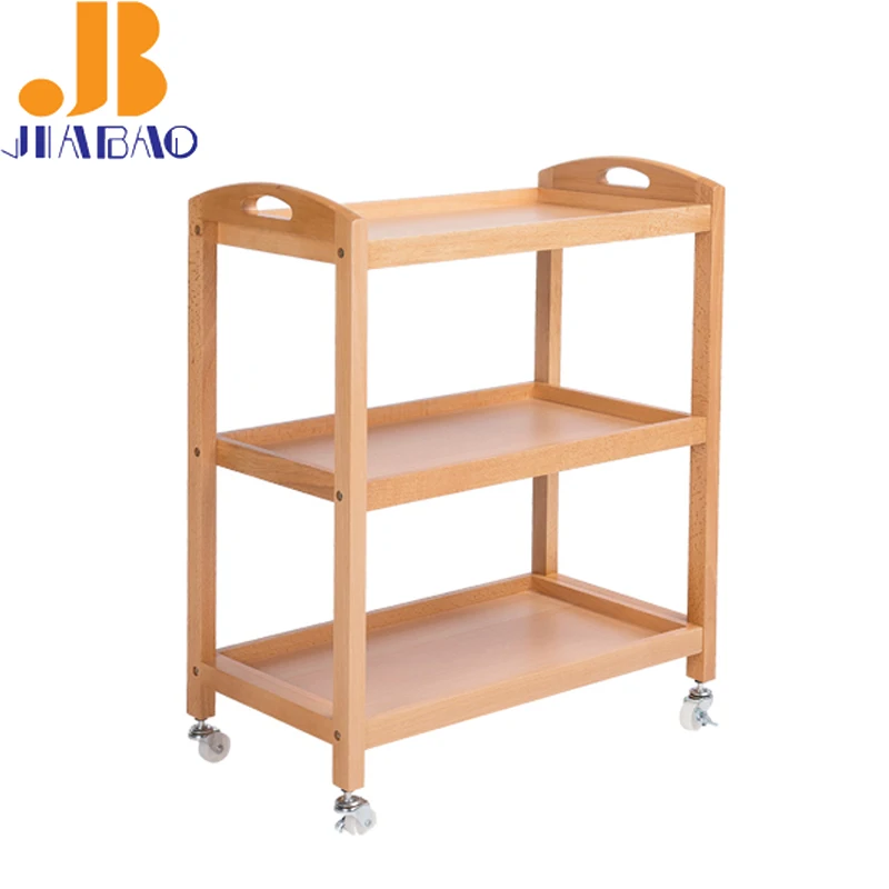 Modern kitchen trolley wooden trolleys removable restaurant dining cart, 3 tiers kitchen serving trolley cart with wheels