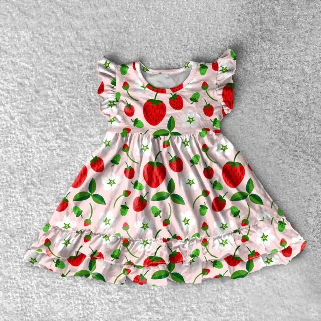 
2019 summer qingli milk silk coral printed flutter wholesale girls party dress pearl kids baby girl dresses 