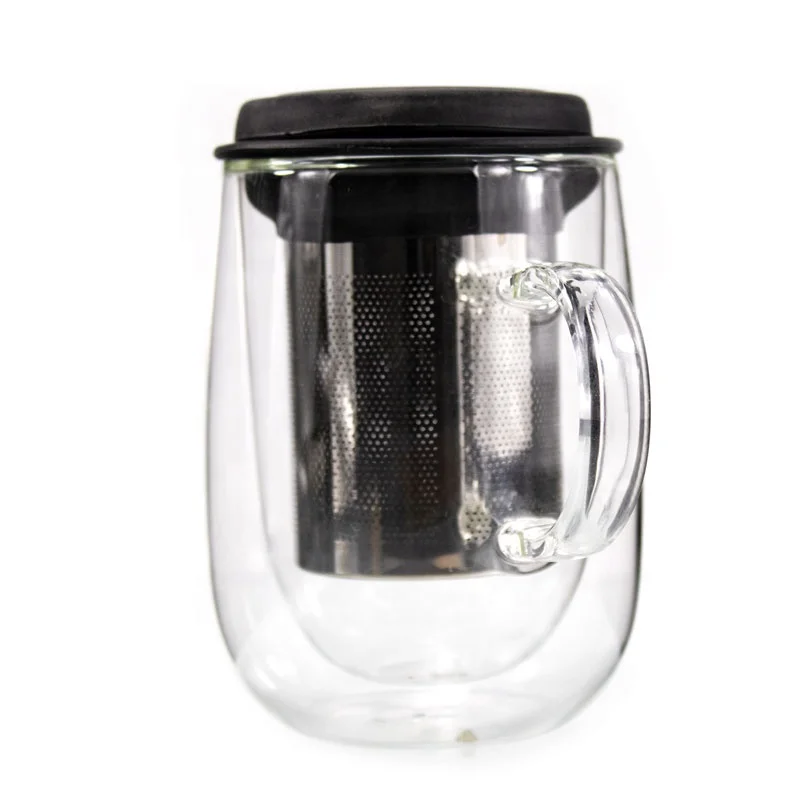 Double Wall Borosilicate Heated Handmade Glass With 304 Filter Coffee Tea Mug