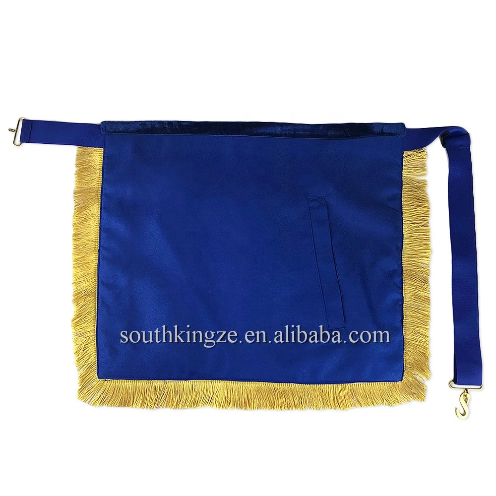 
In Stock Embroidered Freemason Regalia Masonic Past Master Leather Apron With Velvet And Golden Tassels 