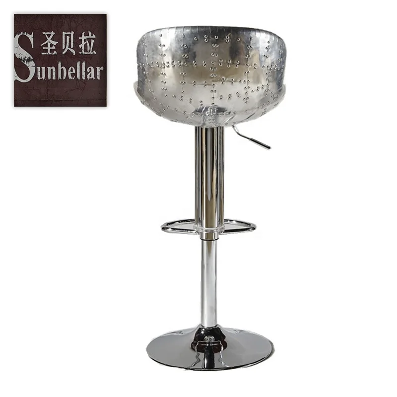 retro brown leather swivel bar stools chair aviation Aluminium finish genuine leather high bar chairs high end antique bar chair