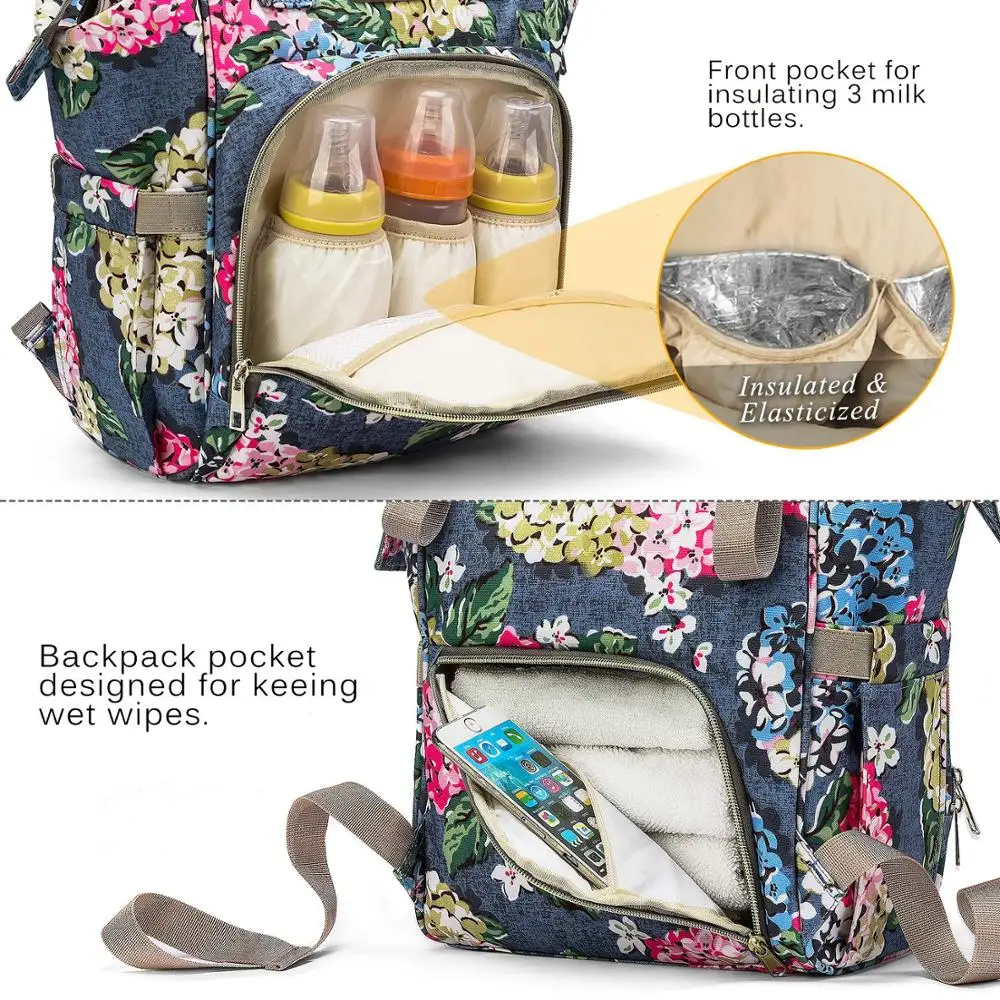 Lokass Multi-Functional Waterproof Diaper Large Backpack Nappy Bag Baby Diaper Bag Backpack With Insulated Pouch Change Station