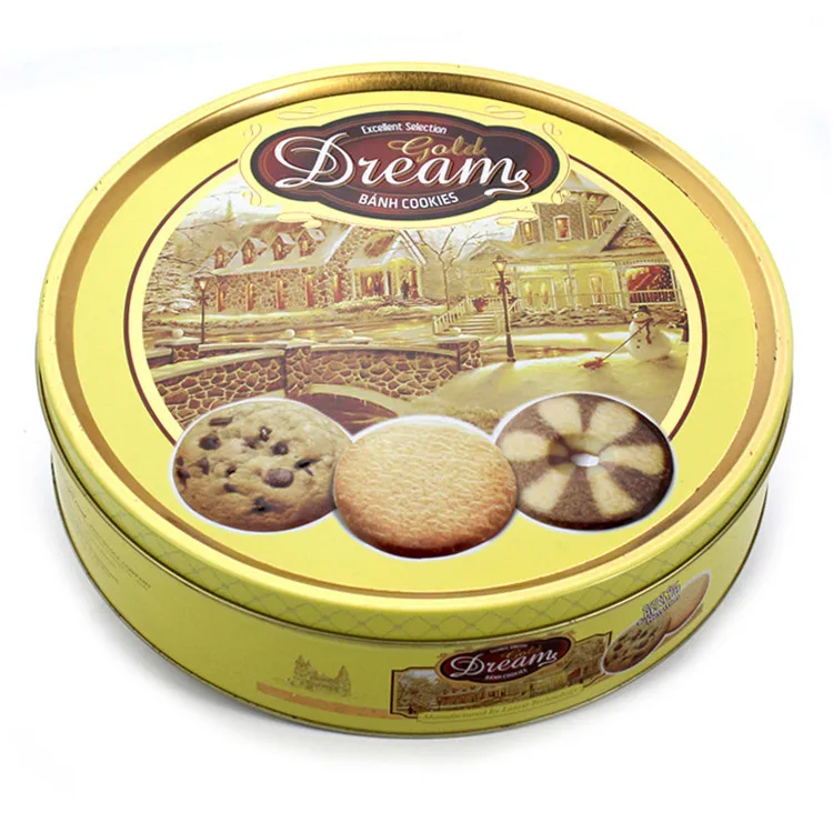 Jutien Custom Printed Large Round Metal Cookie Biscuit Food Tin Packaging Box