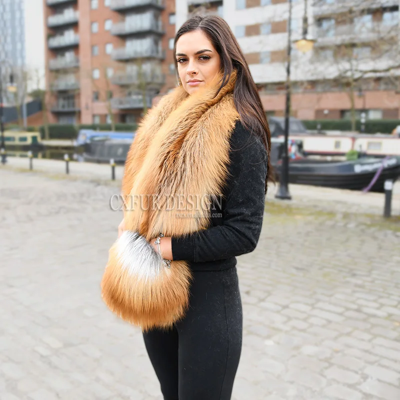 
CX-B-20 Wholesale European Women Big Size Luxury Real Red Fox Real Fur Shawl 