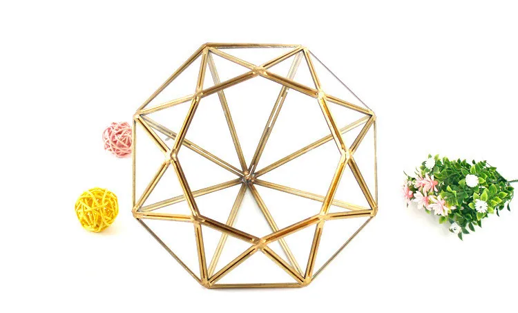 Candle Holder Planter Glasshouse wholesale Geometric Zinc & Glass Pyramid Shaped Terrarium Vase