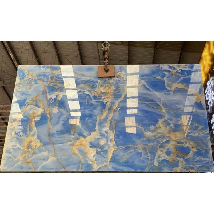  Высокое качество m2 цена прозрачный оникс облицовка стен синий из мраморного оникса