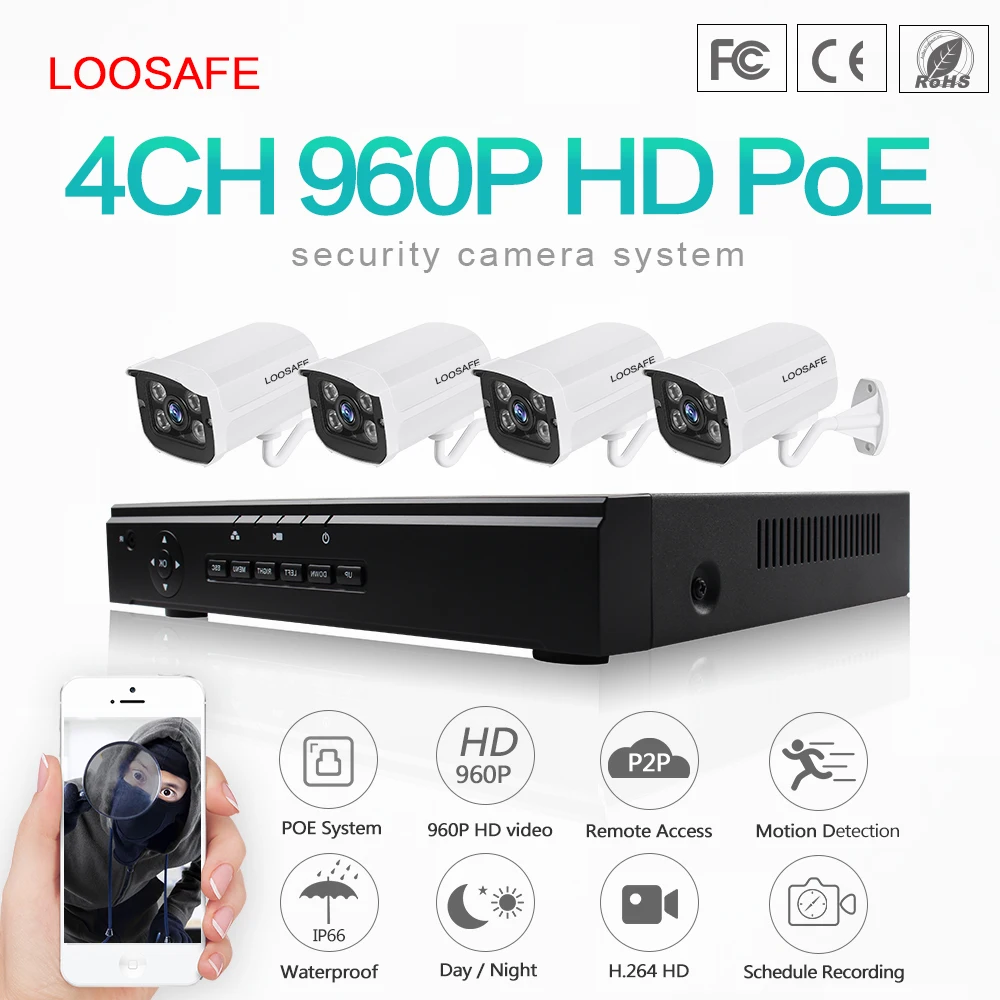 Оптовая продажа 4 камеры 960 P PoE NVR комплект HD ночного видения ip-камера PoE Комплект