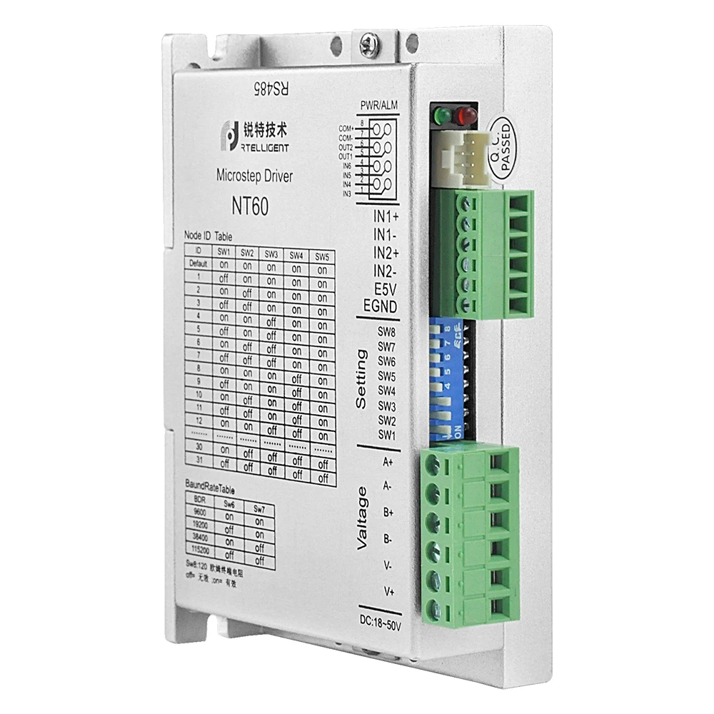 RS485 Modbus 2 phase 5A 24 - 50VDC open loop digital nema 23/24 stepper driver with intelligent motion controller