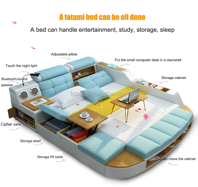 New design home furniture bedroom tatami bed set design with multimedia speaker USB charger massage lounge