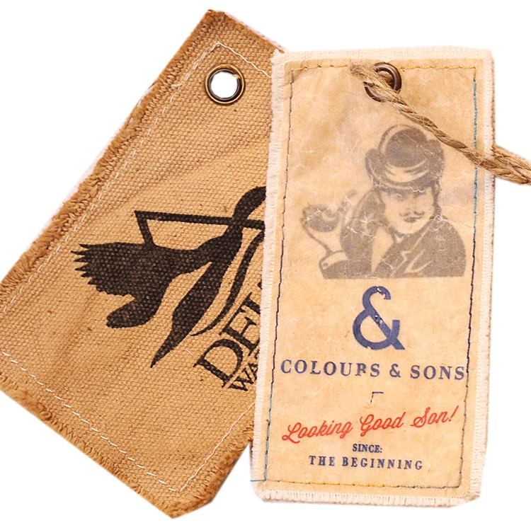 Custom Printing Logo Natural Cloth Organic Cotton Fabric Hang Tag with Eyelet Organic Hang Tags  Fabric Hang tag Cotton Hangtag
