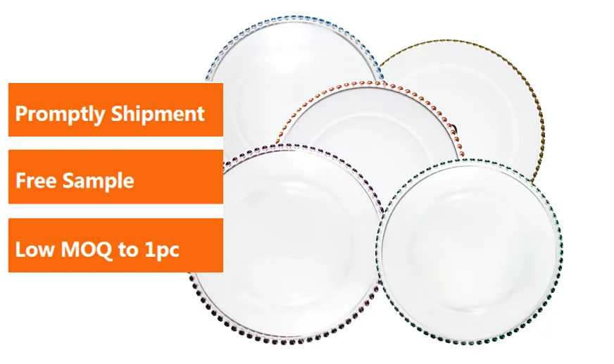 Samyo Wholesale 13inch Silver Beaded Glass Charger Assiette Plate For Wedding