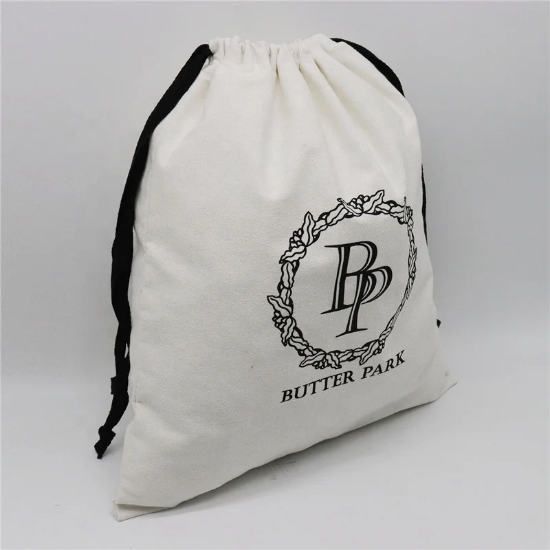 
White Cotton Flannel Drawstring Bag With Black String 