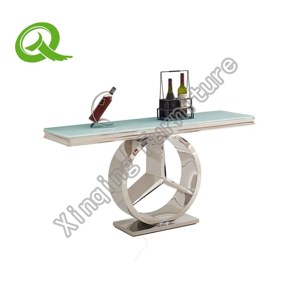 Luxury modern metal console table with glass top