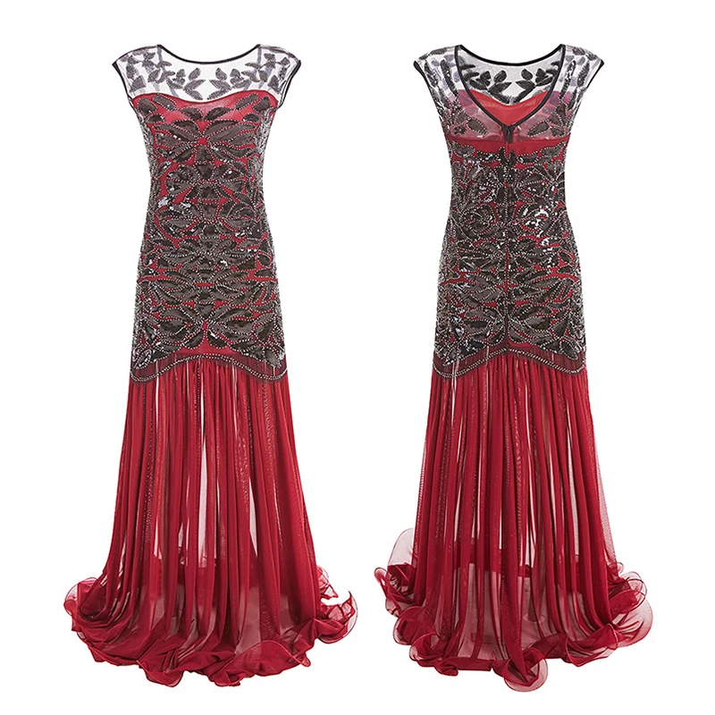 1940S Vintage Flapper Great Gatsby Dress Elegant Sequins Maxi Party Dress for Wome