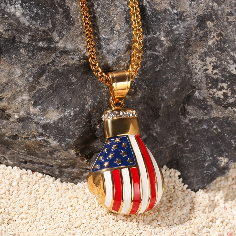 
American flag color ice out hip hop bling jewelry pendants boxing glove pendant 