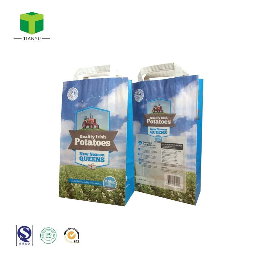10kg Vegetable Potato onion Packaging Bag Paper bag with handle mesh net window Potato bags